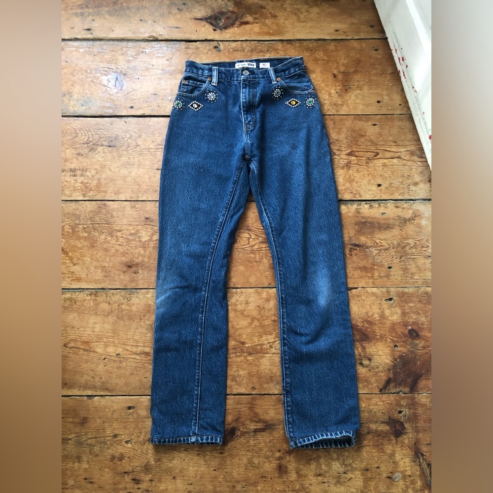 Re/Done Levi’s 70s Straight Indigo Stud Jeweled Denim Jeans Western Size 25